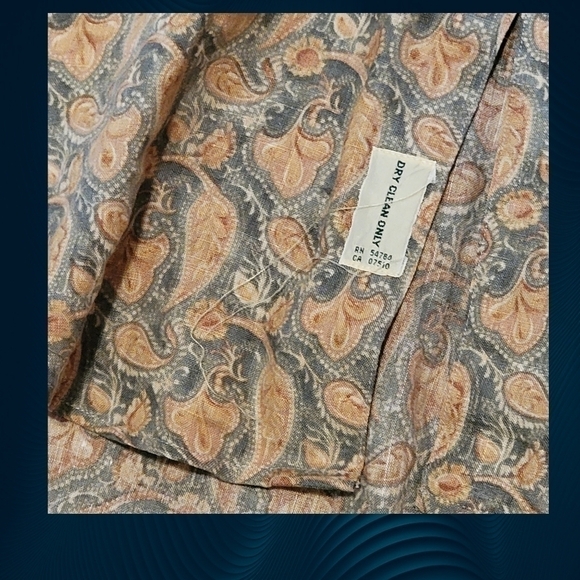 JOSEPH ABBOUD - MEN’S Large Linen PAISLEY PRINT DRESS SHIRT Tan Green T22 - Picture 3 of 6